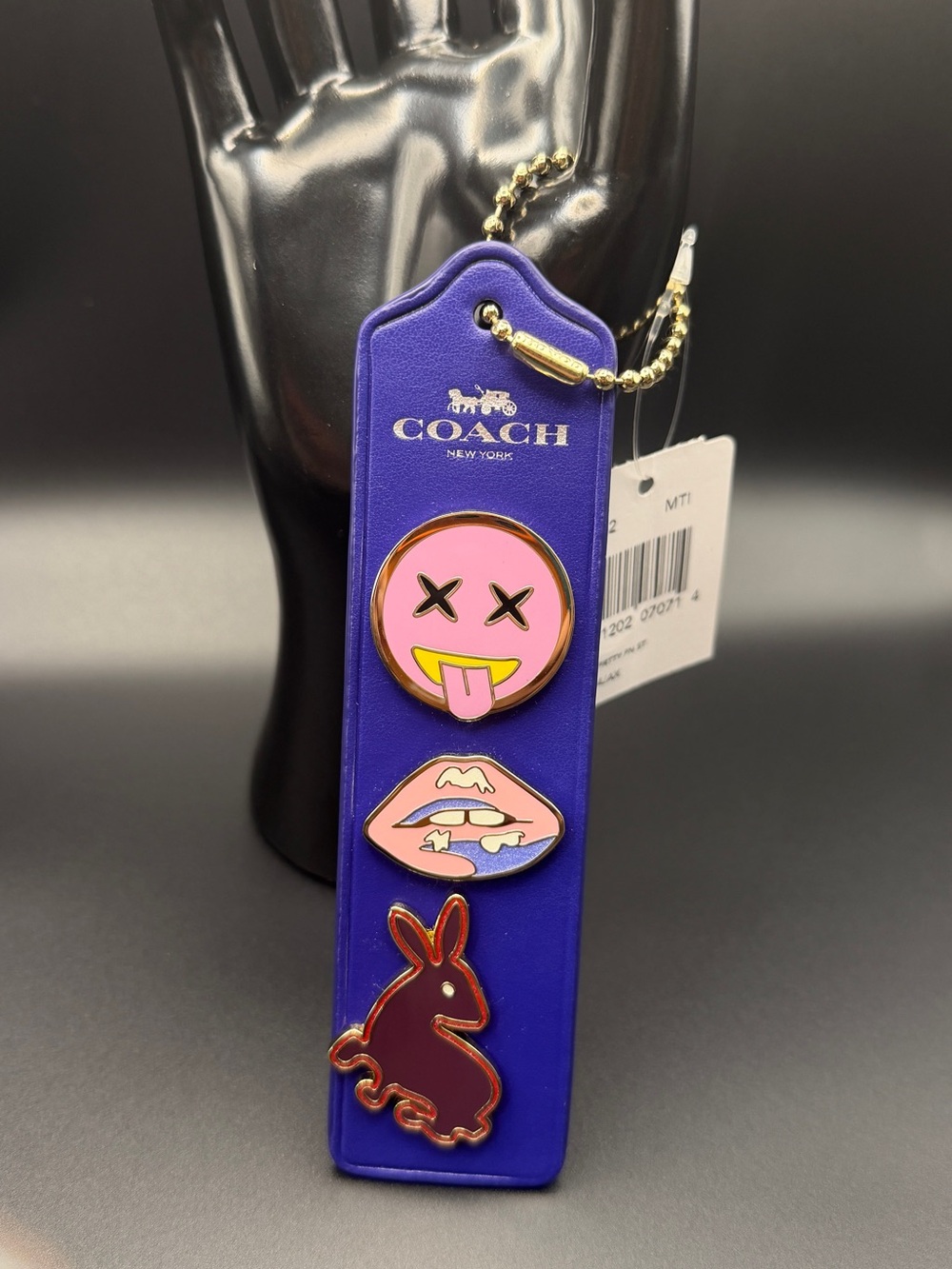 COACH Purple Leather Keychain with Playful Pins
